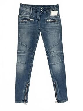 Balmain Paris Biker Skinny Jean Blue Denim Ankle Zip Moto IT 38 US 6 | NWT